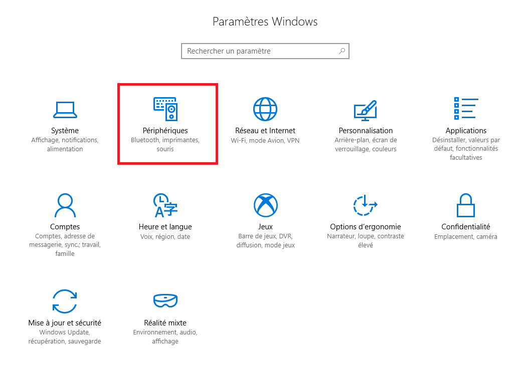 modifier la sensibilité de la souris dans Windows 10